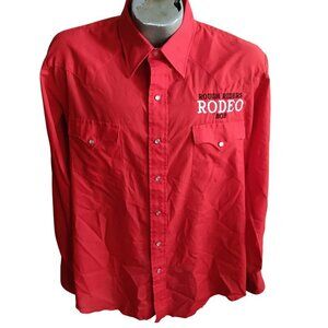 Vintage Mens Western Shirt Large Rough Riders Rodeo North Dakota Red 1980's RED